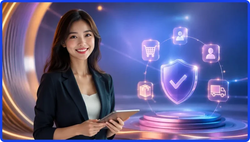 Minh họa kiểm tra link OK9 an toàn với kính lúp soi địa chỉ và biểu tượng bảo mật